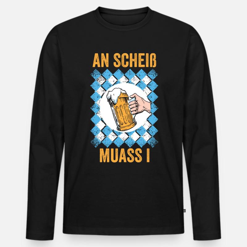 Trachten München Dirndl - Männer Premium Bio Langarmshirt - Schwarz
