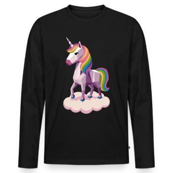 Licorne géométrique sur nuage avec crinière arc-en-ciel - T-shirt manches longues Premium bio Homme - noir - Devant - Nico (187cm)
