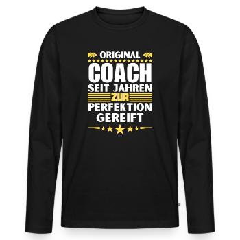 Zur Perfektion gereifter Coach - Männer Premium Bio Langarmshirt - Schwarz - Vorne - Nico (187cm)