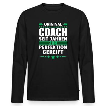 Zur Perfektion gereifter Coach - Männer Premium Bio Langarmshirt - Schwarz - Vorne - Nico (187cm)