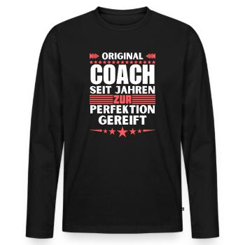 Zur Perfektion gereifter Coach - Männer Premium Bio Langarmshirt - Schwarz - Vorne - Nico (187cm)