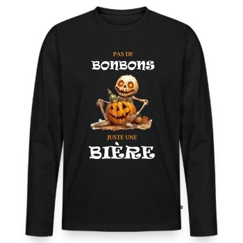 Halloween, Pas de bonbons juste une bière ! - T-shirt manches longues Premium bio Homme - noir - Devant - Nico (187cm)