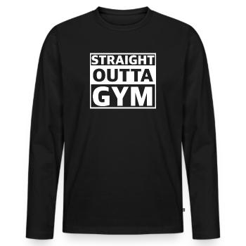 Direkt aus dem Fitnessstudio | Fitness, Protein - Männer Premium Bio Langarmshirt - Schwarz - Vorne - Nico (187cm)