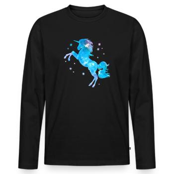 Unicorn galaxy - Men's Premium Organic Long Sleeve Shirt - black - Front - Nico (187cm)