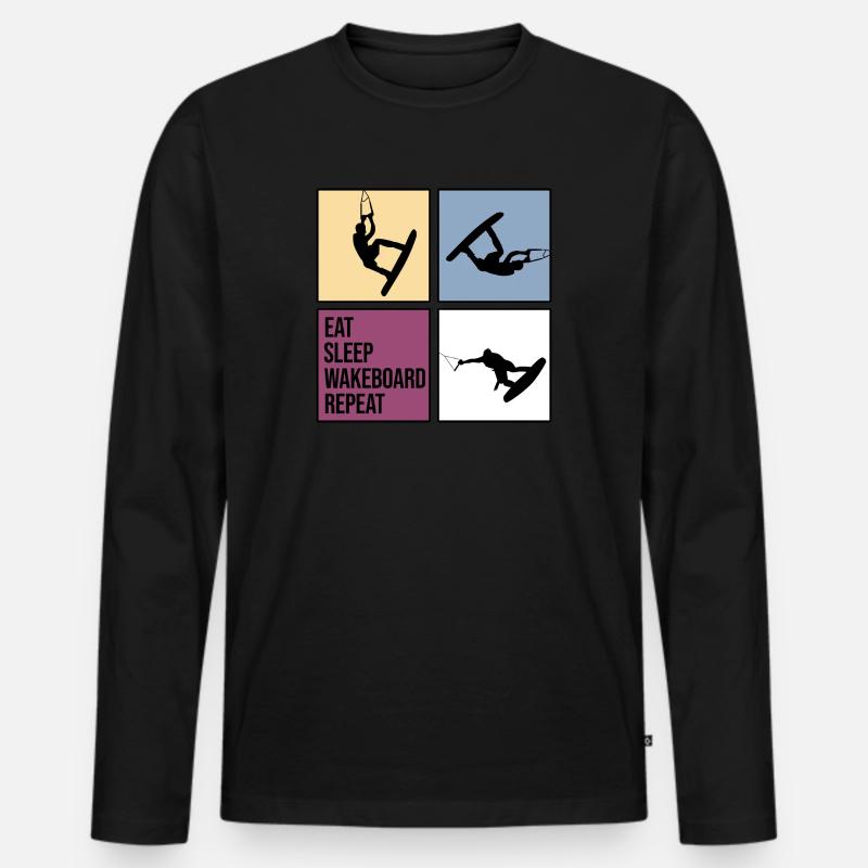 wakeboard wakeboarder cable wasserratte repeat - Männer Premium Bio Langarmshirt - Schwarz