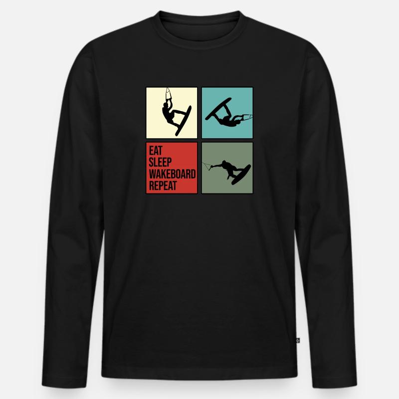 wakeboard wakeboarder cable wasserratte eat repeat - Männer Premium Bio Langarmshirt - Schwarz