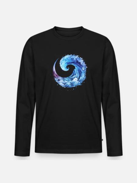 Blaue Welle, Wasser, Surfen, Meer, Sommer, Wellen - Männer Premium Bio Langarmshirt - Schwarz