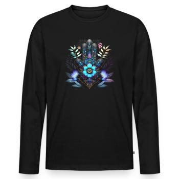 Hamsa Hand, Nazar, Protective Symbol, Lucky Charm - Men's Premium Organic Long Sleeve Shirt - black - Front - Nico (187cm)