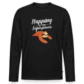 Napping Is My Superpower - Sloth - Men's Premium Organic Long Sleeve Shirt - black - Front - Nico (187cm)