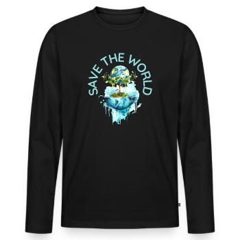 Save the World | climate change, co2, earth, environment - Men's Premium Organic Long Sleeve Shirt - black - Front - Nico (187cm)