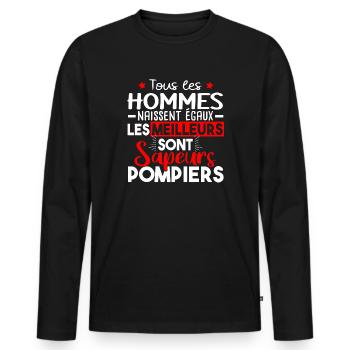 Sapeur Pompier Caserne Militaire Métier Humour - T-shirt manches longues Premium bio Homme - noir - Devant - Nico (187cm)
