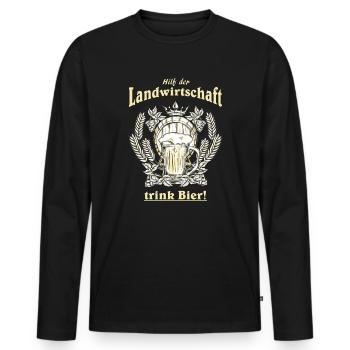AD - Hilf der Landwirtschaft - trink Bier - - Männer Premium Bio Langarmshirt - Schwarz - Vorne - Nico (187cm)