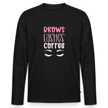 Cils des sourcils café. Microblading - T-shirt manches longues Premium bio Homme - noir - Devant - Nico (187cm)