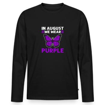 Im August Tragen Wir Lila. Überdosis-bewusstsein - Männer Premium Bio Langarmshirt - Schwarz - Vorne - Nico (187cm)
