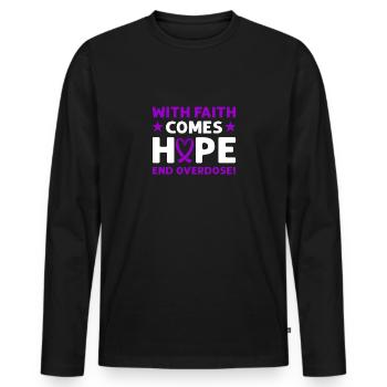 Stop overdose! Violet band. Consciousness - Men's Premium Organic Long Sleeve Shirt - black - Front - Nico (187cm)