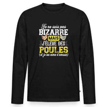 Poule Poulet Coq Poulailler Cadeau Humour Jaune - T-shirt manches longues Premium bio Homme - noir - Devant - Nico (187cm)