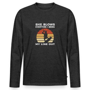Je sors Ma Laisse. Kitesurf - T-shirt manches longues Premium bio Homme - anthracite chiné - Devant - Nico (187cm)