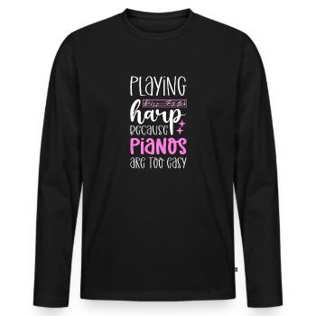 Jouer de la harpe parce que les pianos sont trop simples - T-shirt manches longues Premium bio Homme - noir - Devant - Nico (187cm)