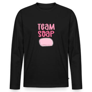 Savon d’équipe. Cuisson au savon, saponification. - T-shirt manches longues Premium bio Homme - noir - Devant - Nico (187cm)
