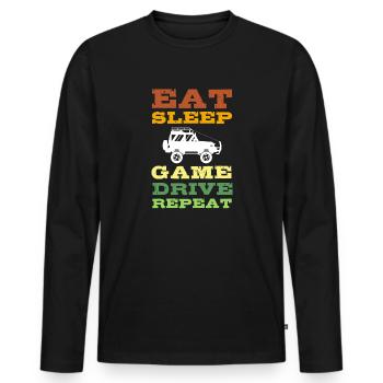 Répétition Eating Sleep Game Drive. Safari - T-shirt manches longues Premium bio Homme - noir - Devant - Nico (187cm)
