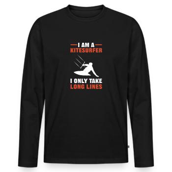 Je ne fais que de longues files d’attente. Kitesurf - T-shirt manches longues Premium bio Homme - noir - Devant - Nico (187cm)