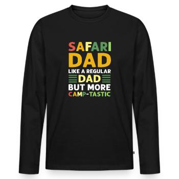 Safari-vater. Mehr Camp-tastic. - Männer Premium Bio Langarmshirt - Schwarz - Vorne - Nico (187cm)