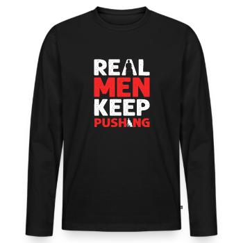 Echte Männer Geben Nicht Auf. Rollstuhl Handicap - Männer Premium Bio Langarmshirt - Schwarz - Vorne - Nico (187cm)