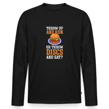 Lancer et courir ou lancer des disques et manger? - T-shirt manches longues Premium bio Homme - noir - Devant - Nico (187cm)