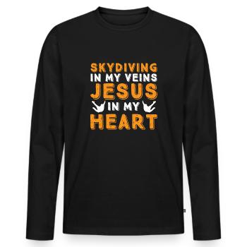 Skydiving and Jesus. Skydiving. - Men's Premium Organic Long Sleeve Shirt - black - Front - Nico (187cm)