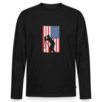 Patriotischer Landvermesser. Usa-vermessung. - Männer Premium Bio Langarmshirt - Schwarz - Vorne - Nico (187cm)