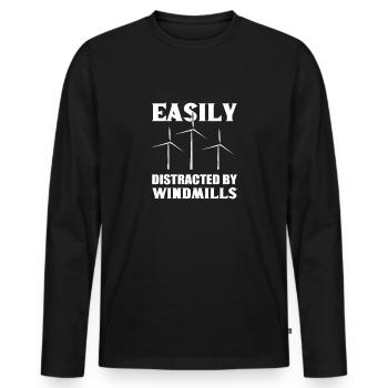 Leicht Ablenkbar Durch Windmühlen. Techniker Für - Männer Premium Bio Langarmshirt - Schwarz - Vorne - Nico (187cm)