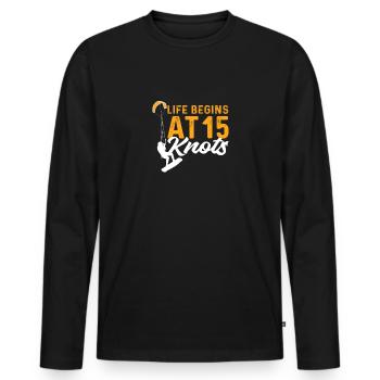 Das Leben Beginnt Bei 15 Knoten. Kiteboarding - Männer Premium Bio Langarmshirt - Schwarz - Vorne - Nico (187cm)