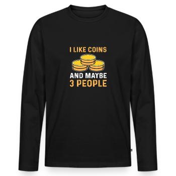 J’aime collectionner les pièces de monnaie. Numismatique. Collecte de pièces de monnaie - T-shirt manches longues Premium bio Homme - noir - Devant - Nico (187cm)