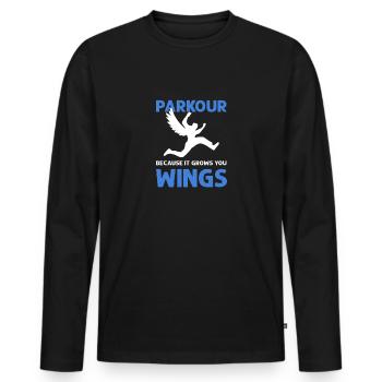 Parkour because it makes you grow wings. - Men's Premium Organic Long Sleeve Shirt - black - Front - Nico (187cm)