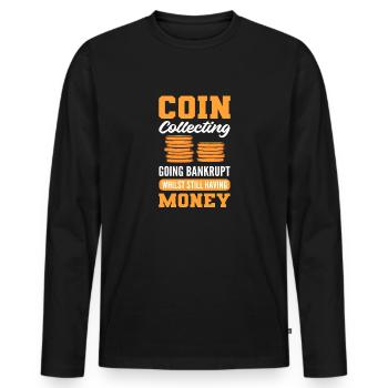 Numismatique. Pour les collectionneurs de pièces. Collecte de pièces de monnaie - T-shirt manches longues Premium bio Homme - noir - Devant - Nico (187cm)