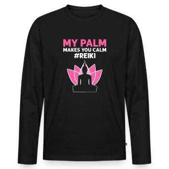 My palm makes you calm. Reiki - Men's Premium Organic Long Sleeve Shirt - black - Front - Nico (187cm)