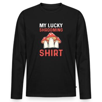 Collecting mushrooms. My lucky guy - Men's Premium Organic Long Sleeve Shirt - black - Front - Nico (187cm)