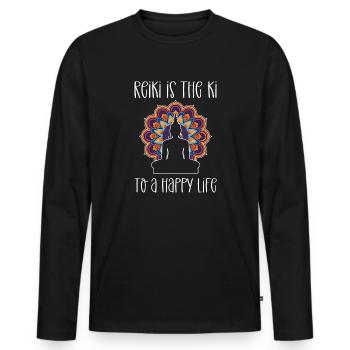 Reiki is the ki to a happy life. - Men's Premium Organic Long Sleeve Shirt - black - Front - Nico (187cm)