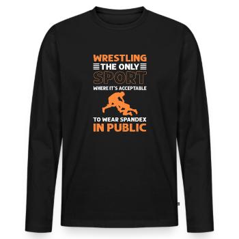 Wrestle. Wearing spandex in public. - Men's Premium Organic Long Sleeve Shirt - black - Front - Nico (187cm)