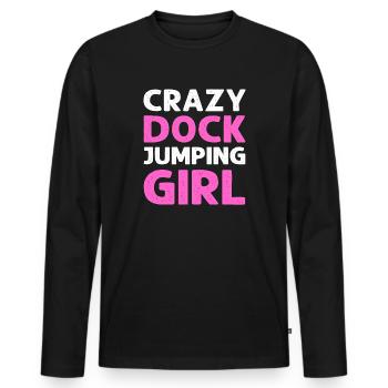 Crazy Dock Jumping Girl. Canin Sporthund - Männer Premium Bio Langarmshirt - Schwarz - Vorne - Nico (187cm)