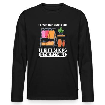 Ich Liebe Den Geruch Von Secondhand-Läden Am - Männer Premium Bio Langarmshirt - Schwarz - Vorne - Nico (187cm)
