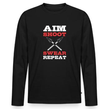 Tir sur cible jurer répéter. Pêche - T-shirt manches longues Premium bio Homme - noir - Devant - Nico (187cm)