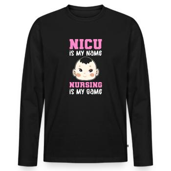 NICU Ist Mein Name, Krankenpflege Ist Mein Spiel. - Männer Premium Bio Langarmshirt - Schwarz - Vorne - Nico (187cm)