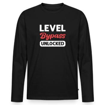 Level Bypass Freigeschaltet. Magenschirmungen - Männer Premium Bio Langarmshirt - Schwarz - Vorne - Nico (187cm)