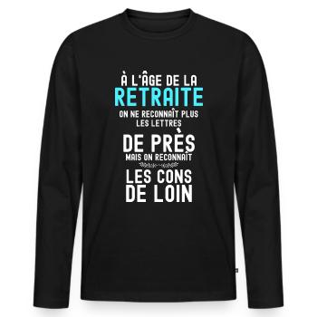 l'age de la retraite humour retraités - T-shirt manches longues Premium bio Homme - noir - Devant - Nico (187cm)