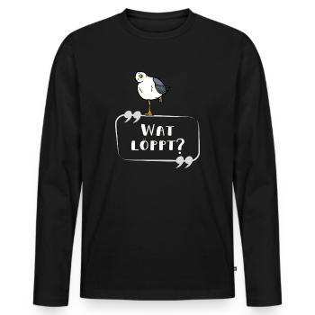MÖWE Wat löppt lustig norddeutsch - Männer Premium Bio Langarmshirt - Schwarz - Vorne - Nico (187cm)