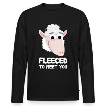 Sheep Saying Funny Fleeced To Meet You - Men's Premium Organic Long Sleeve Shirt - black - Front - Nico (187cm)