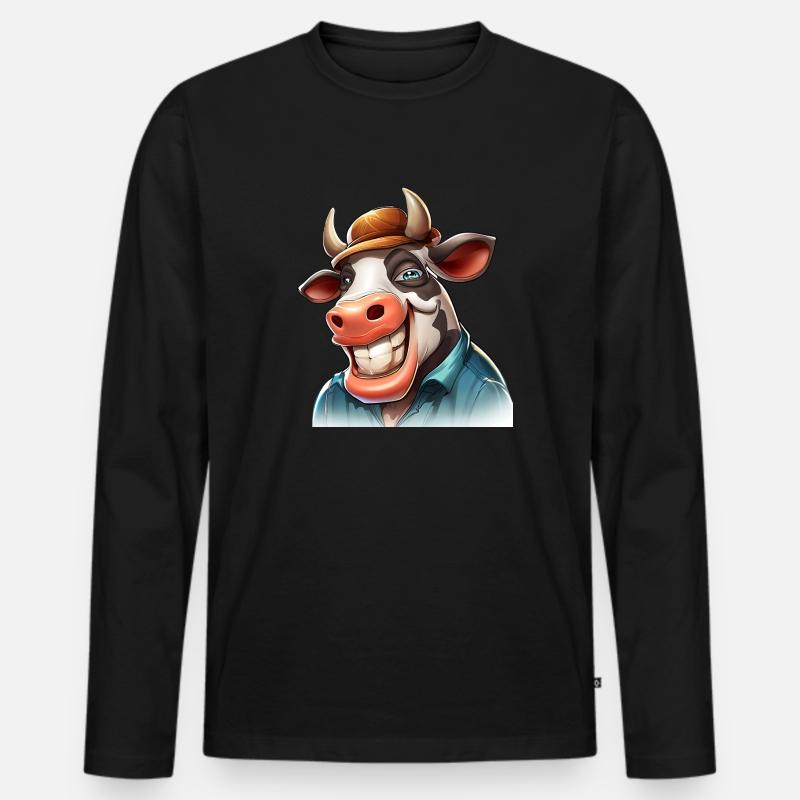 Kuh Bauernhof - Männer Premium Bio Langarmshirt - Schwarz