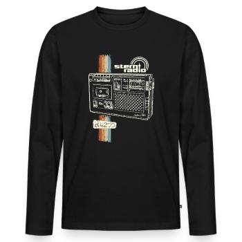 DDR Kult Kasettenrecorder RFT R4200 Retro Ostalgie - Männer Premium Bio Langarmshirt - Schwarz - Vorne - Nico (187cm)