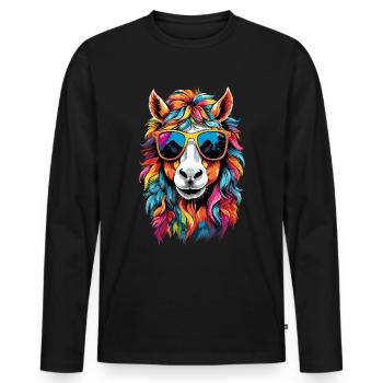 Horse Pony Rainbow Fluffy Cute Sunglasses - Men's Premium Organic Long Sleeve Shirt - black - Front - Nico (187cm)
